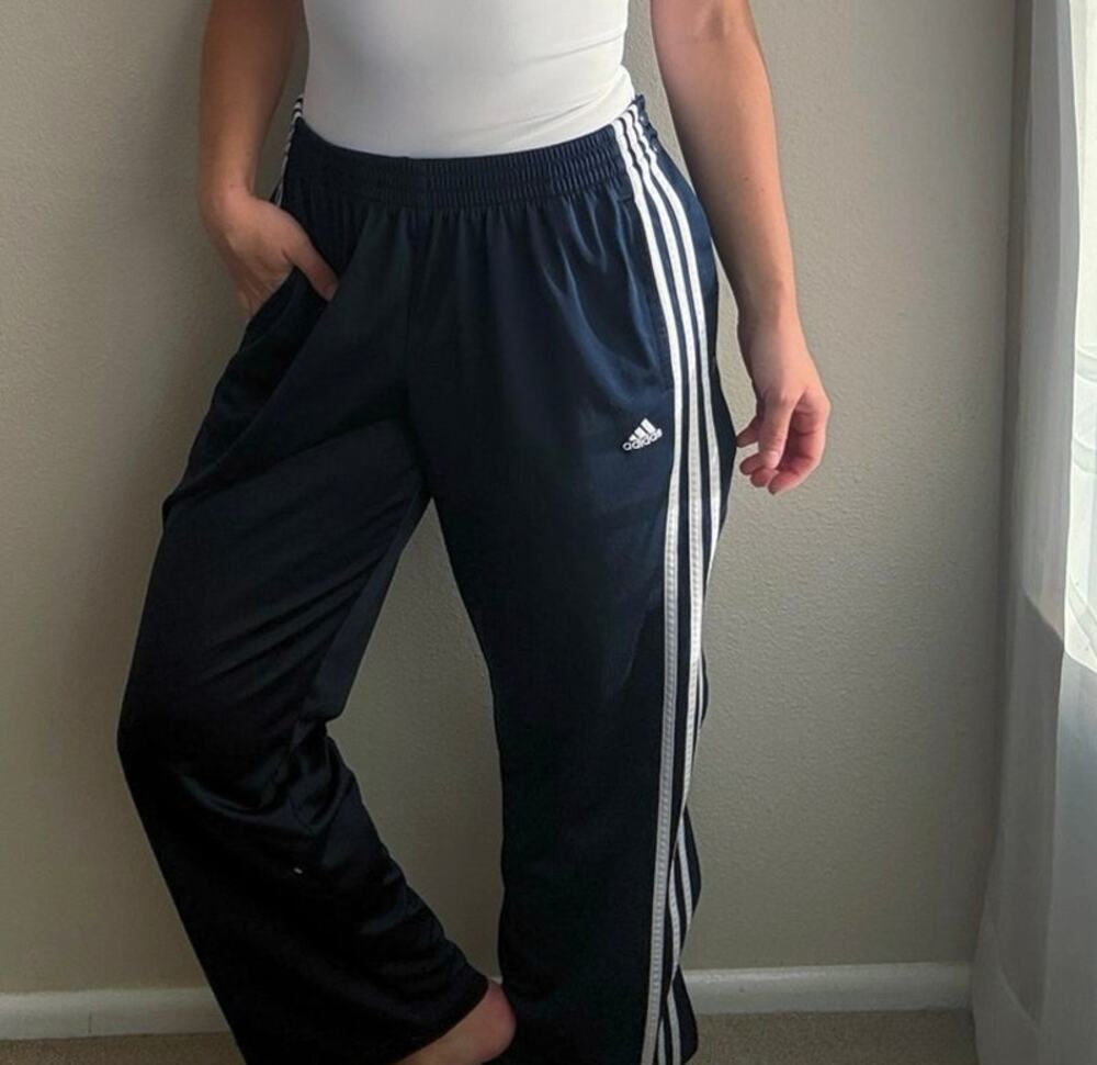 Adidas Navy 3-Stripe Track Pants breakaway y2k sporty streetwear athletic retro